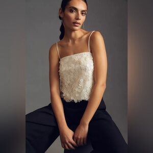 Anthropologie ASTR The Label Cream Flower Embellished Luxoria Spaghetti Top